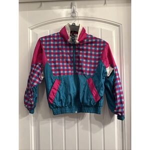 Authentic Industrie Wear Coat Girls 7/8 Pink White Blue Teal Full Zip Vintage